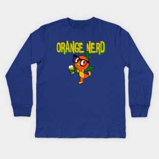 Orange Nerd Kids Long Sleeve T-Shirt